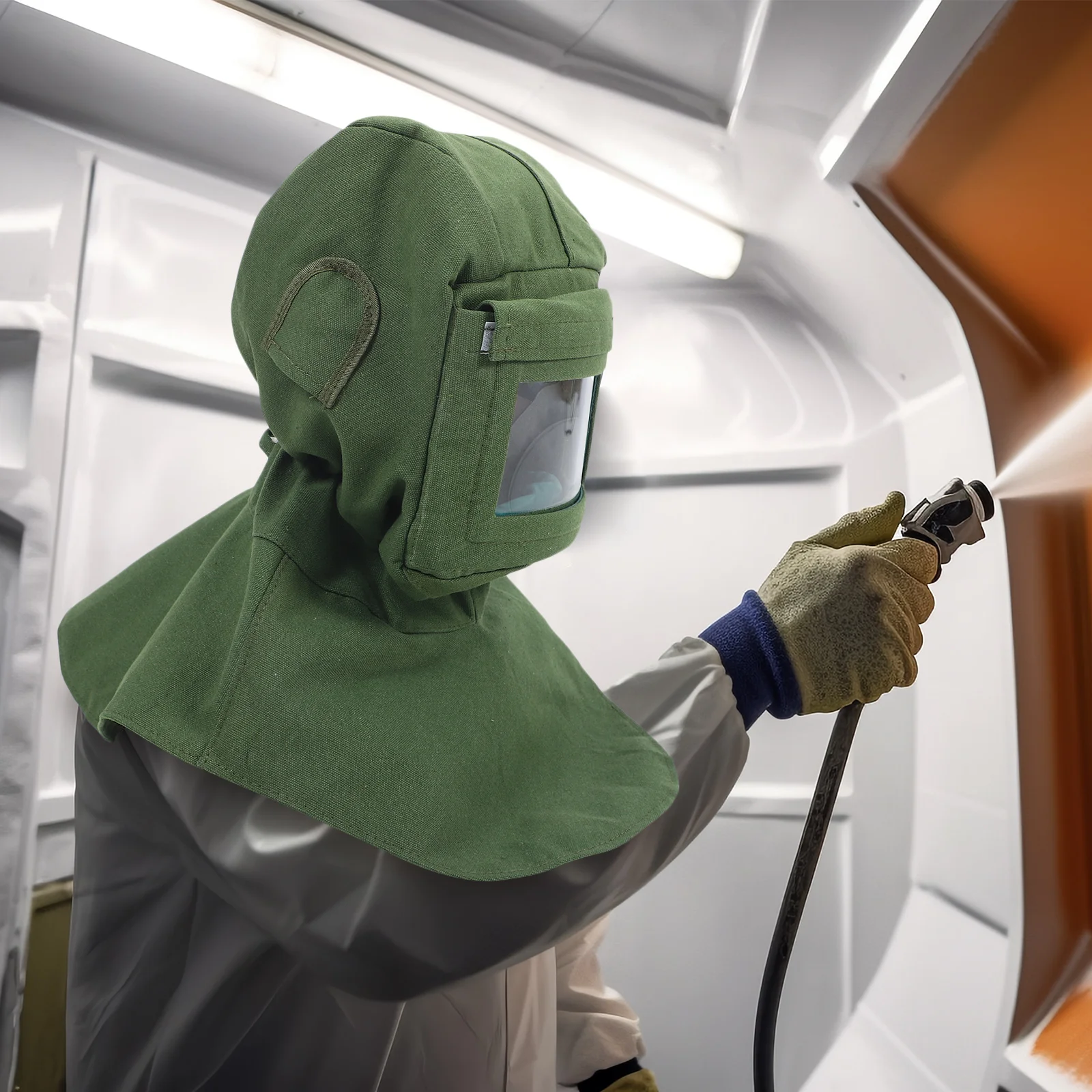 Sandblasting Shawl Cap Anti-Dust Protective Hood for Sandblasting and Painting with Face Protector Canvas Glass Material Sturdy