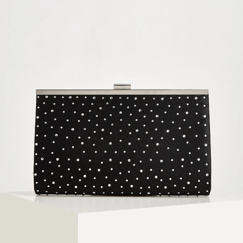 Simple Black Clutch Purse Ladies Glitter Fabric Evening Bags Silver Rectangular Formal Banquet Dinner Handbag Bolsa Feminina