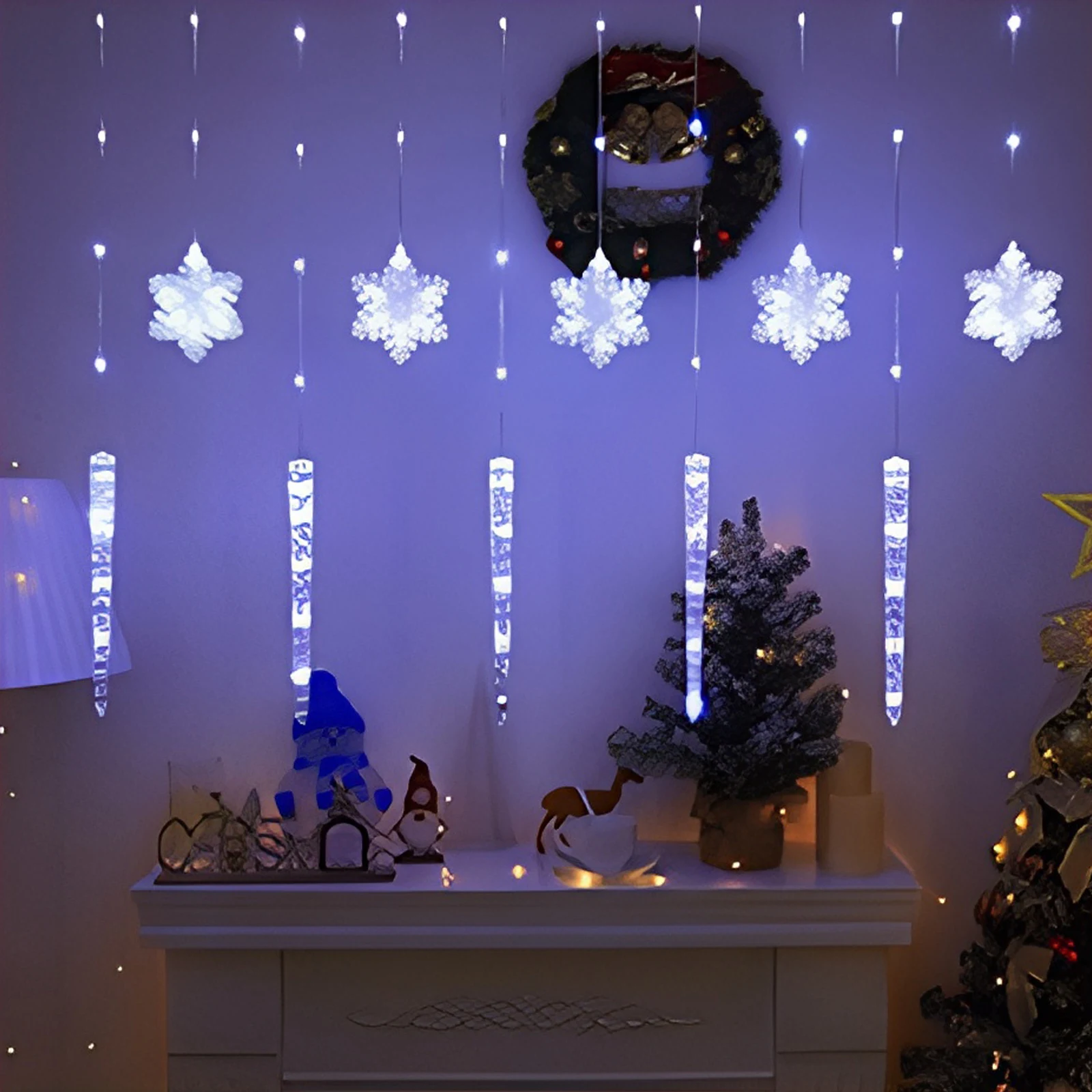 أضواء ستارة عيد الميلاد سلسلة أضواء مقاومة للماء مع 8 أوضاع أضواء خرافية لديكور عيد الميلاد الداخلي والخارجي #3