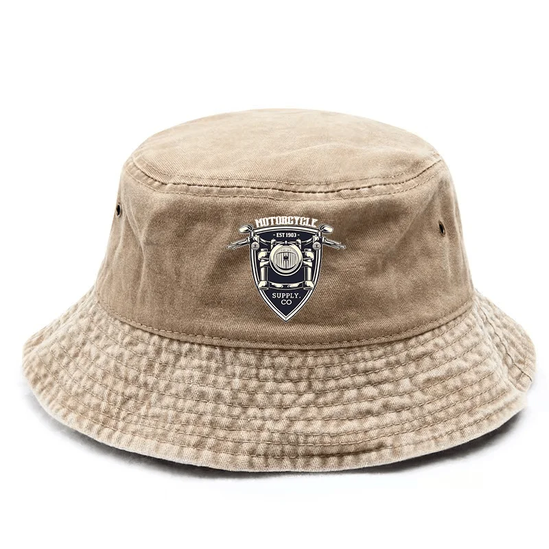 1 Motorcycle - Founded in 1903- Printed Fisherman Hat, Classic Retro Washed Design, Lightweight Curved Edge Truck Driver Hat, Su