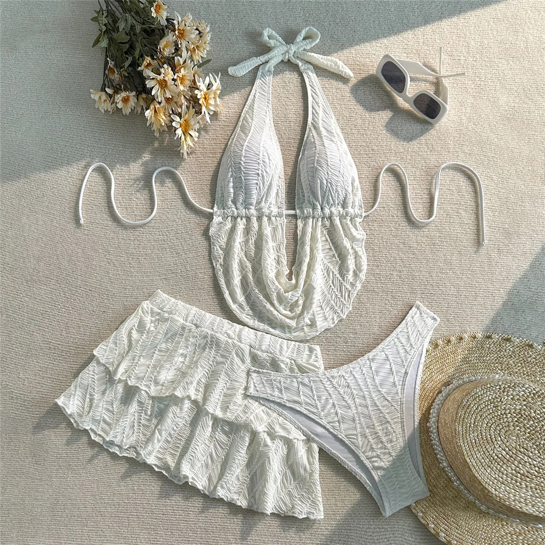 Neues 3-teiliges Tankini-Set mit Rock, geraffter Bikini, Damen-Badebekleidung, dreiteiliges Bikini-Set, Damen-Badeanzug, Badebekleidung, Badeanzug V7415 – Detail 20