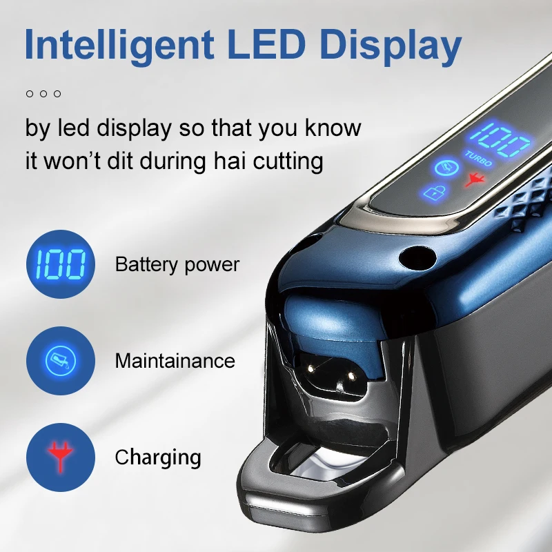 Hiena profissional aparador de cabelo display lcd conjunto máquina de cortar cabelo elétrica para adultos crianças 2 engrenagens ajustável cabelo barba barbeador