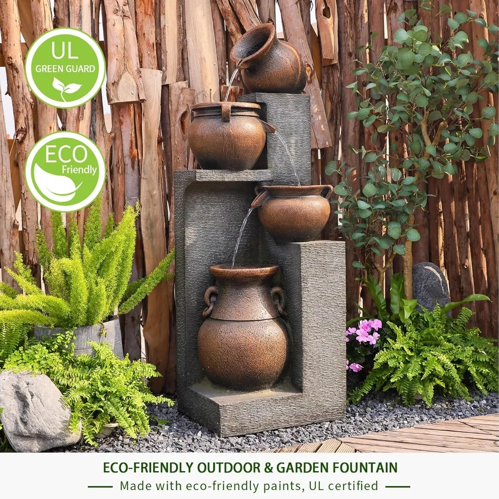 53''H Water Fountain Outdoor Garden Fountain Large- 4 Tiered Cascading Bowls and Outdoor Fountains and Waterfalls with Lights fo