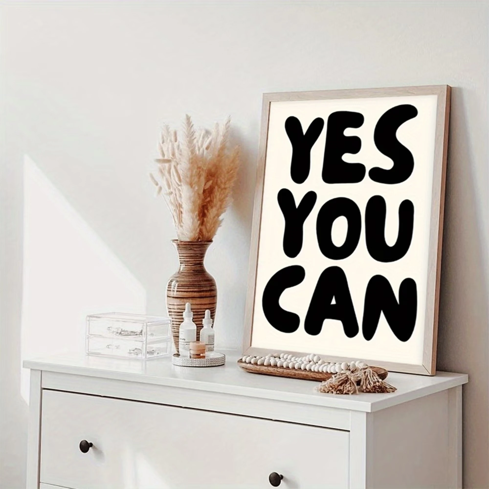 Modern Yes You Can, Chunky Bubble Black Wall Art Print Canvas Painting Poster Picture For Living Room,Bedroom Home Decor