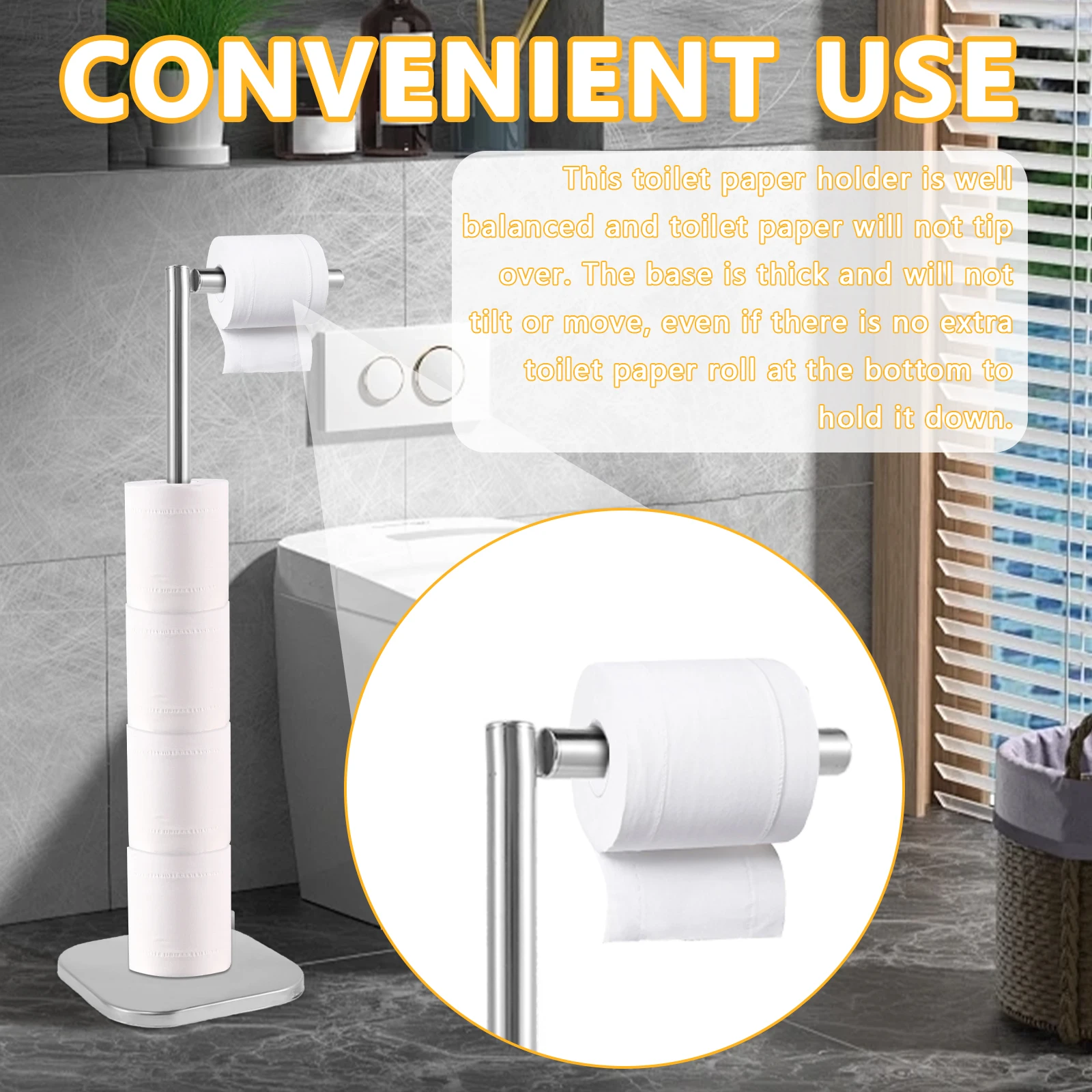Freestanding Toilet Roll Holders Stainless Steel Toilet Paper Stand Rustproof Toilet Paper Issue Roll Holder Stand for Bathroom