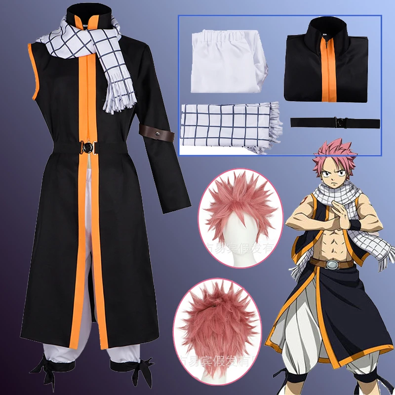 

Etherious Natsu Dragneel Косплей Аниме FAIRY TAIL END Косплей Костюм Нацу Униформа Плащ Парик Одежда на Хэллоуин Костюм для мужчин