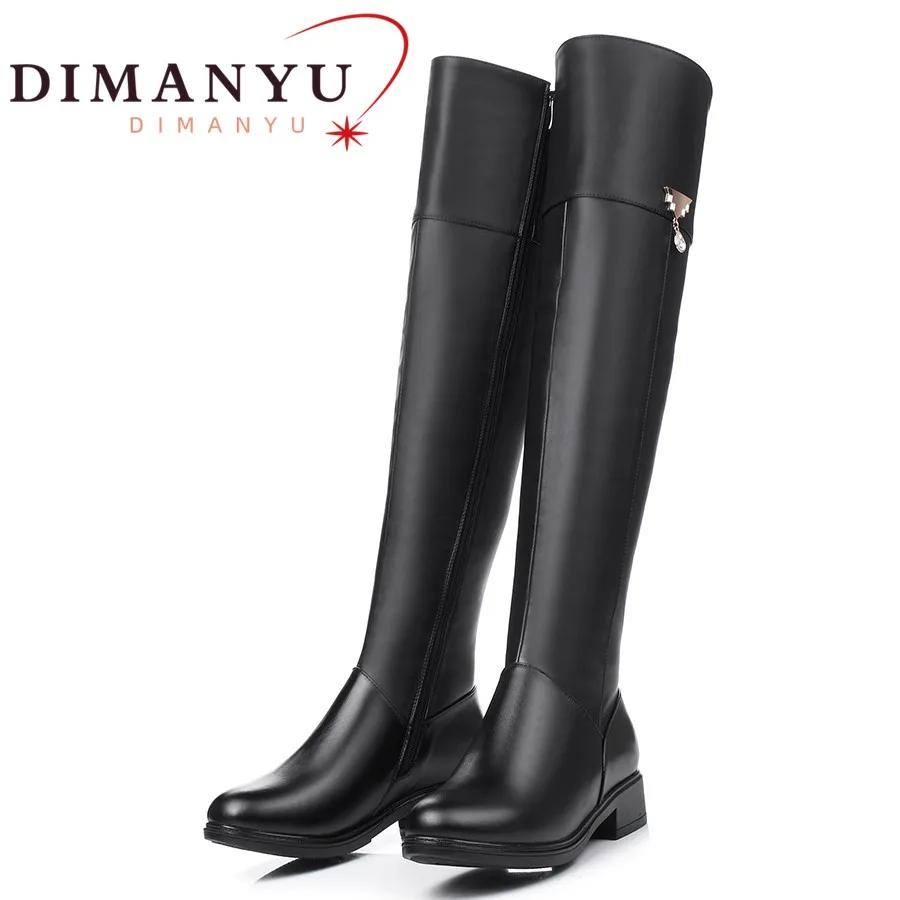 DIMANYU Over The Knee Boots Women Genuine Leather Motorcycle Boots  Women Winter Warm Women Long Boots Plus Large Size 41 42 43