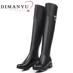 DIMANYU Over The Knee Boots Women Genuine Leather Motorcycle Boots Women Winter Warm Women Long Boots Plus Large Size 41 42 43