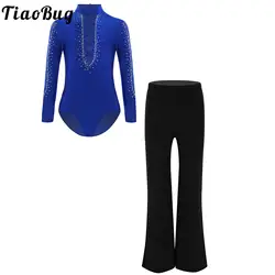 Kids Boys Latin Dance Suit Strappy Front Glittery Rhinestones Leotard Shirt with Pants Set for Ballroom Competition Performance