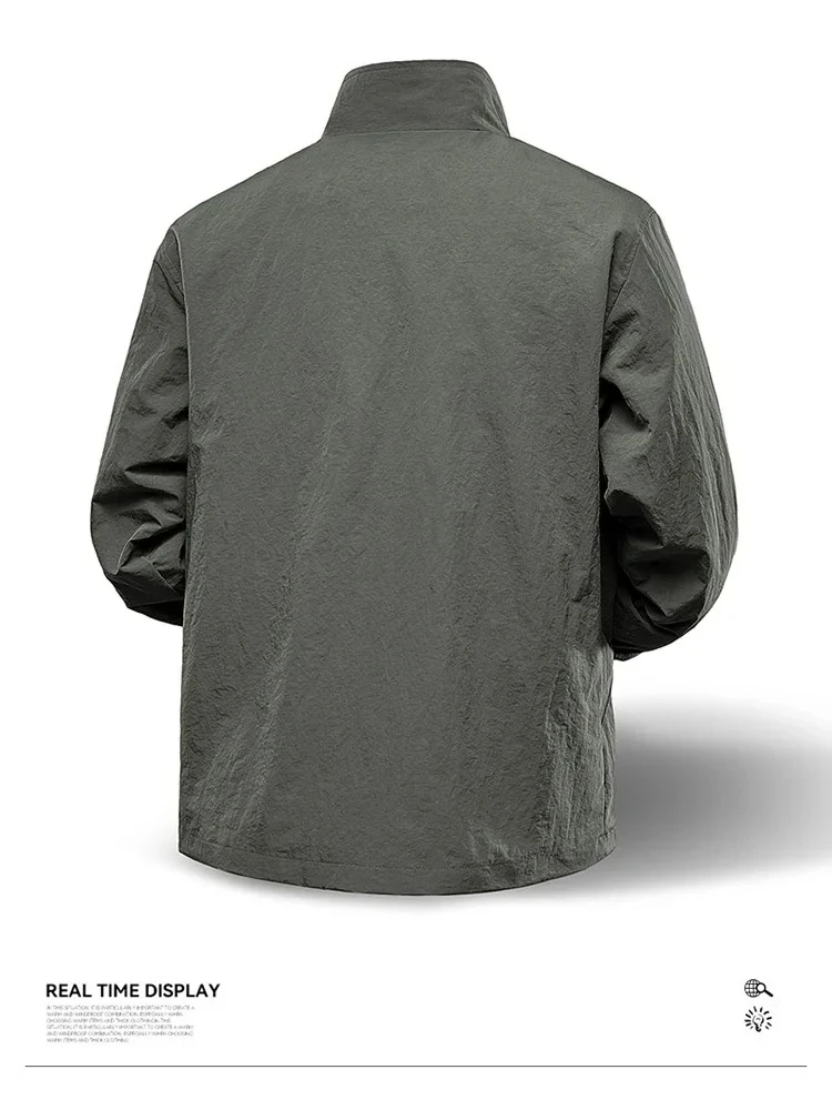 Lightweight Stand-up Collar Jacket Men's Autumn Windproof Waterproof Soft Shell Jacket Loose Retro Sports American Workwear Coat