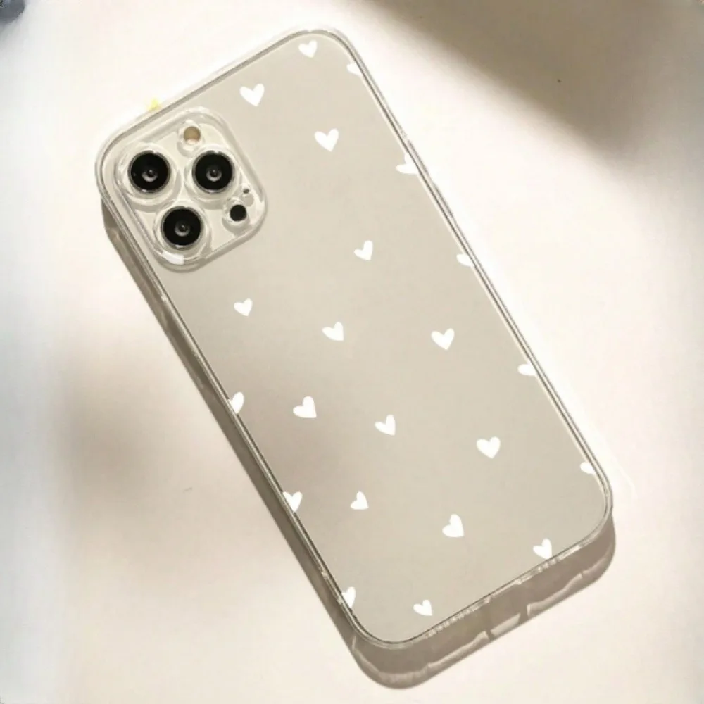 حافظة هاتف Tpu شفافة عصرية جديدة مع شاشة كاملة من أنماط القلب البيضاء الصغيرة، مناسبة لهاتف iPhone 17 Air Pro Max، iPhone 16، 15، 14، 13، 12، 11، Xs، Xr، X، 7، 8، 12/13 Mini Plus Pro Max Se. مثالية كهدية لأعياد الميلاد/العطلات/الأسرة/الأصدقاء/الشرفيين