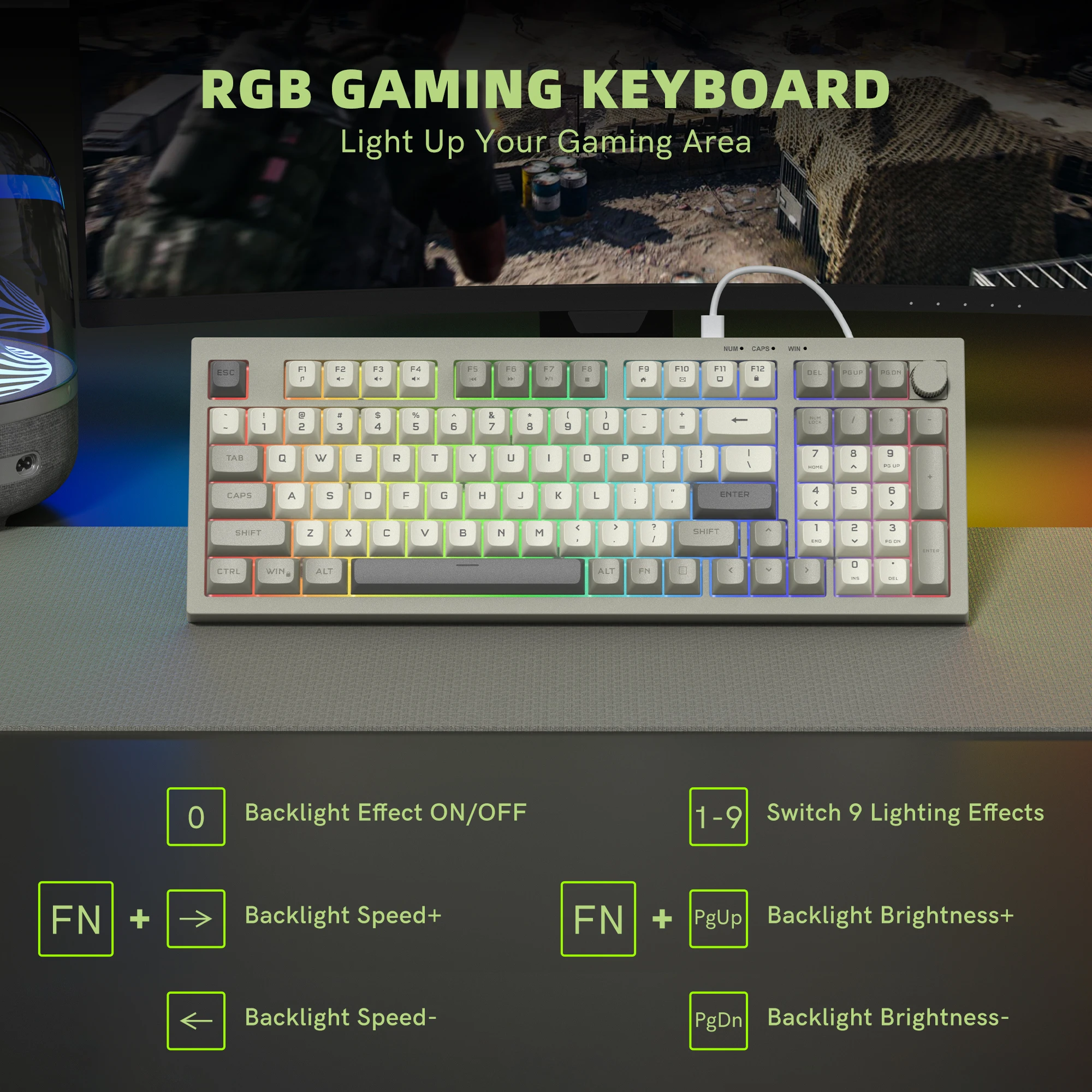 

Womier Wired Membrane Silent DK105 DK98 Keyboard Knob Volume RGB Backlit Gaming Keyboard 26 Keys Anti-ghosting for PC/Laptop/Win