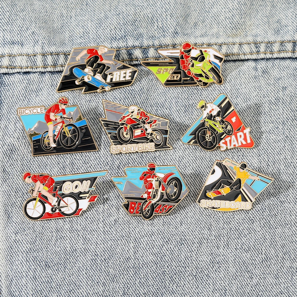 Speed Beast Motorcycle Enamel Pins Start Go Sport Bike Golden Brooches Free Skateboard Outdoore Badge