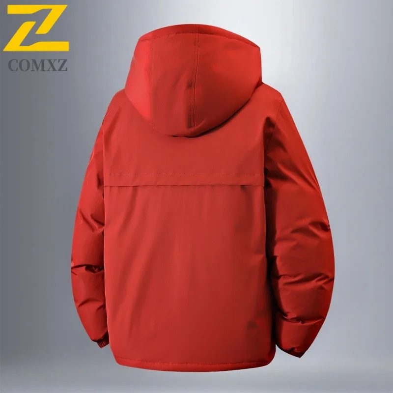 COMXZ الرجال القطن وسادة مبطنة 2025 الحد الأدنى مقنعين يندبروف الثلجي التخييم الشتاء سترة التزلج الدافئة الجرافين مبطن سترة