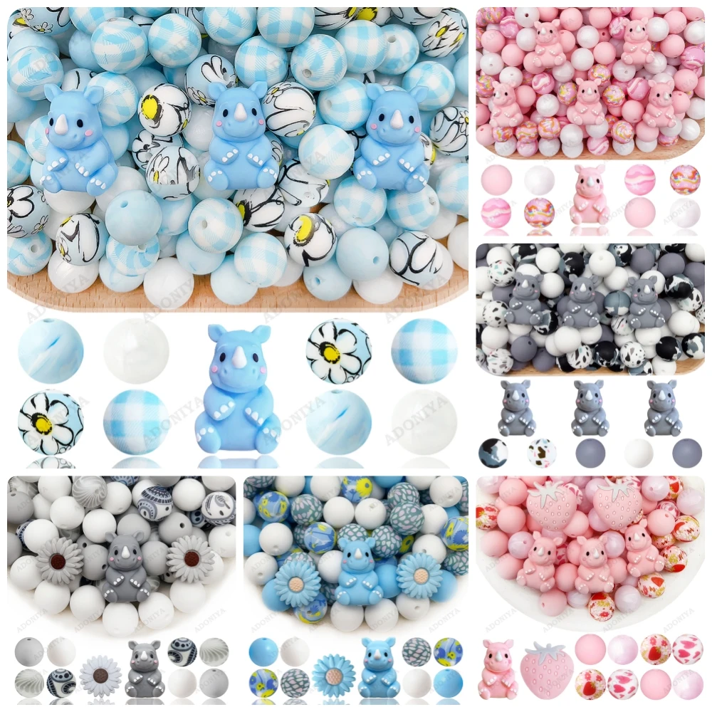 32-teiliges 3D-Nashorn-Serie Silikonperlen-Set für DIY-Halsketten, Armbänder, Stiftdekorationen, Schmuckanhänger usw. Feiertags-Geburtstagsgeschenk – Detail 7