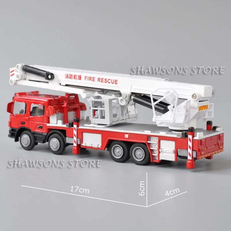 KDW 1:50 Scale Diecast Model Toy Aerial Lift-Up Fire Engine Truck Miniature Replica Collectible