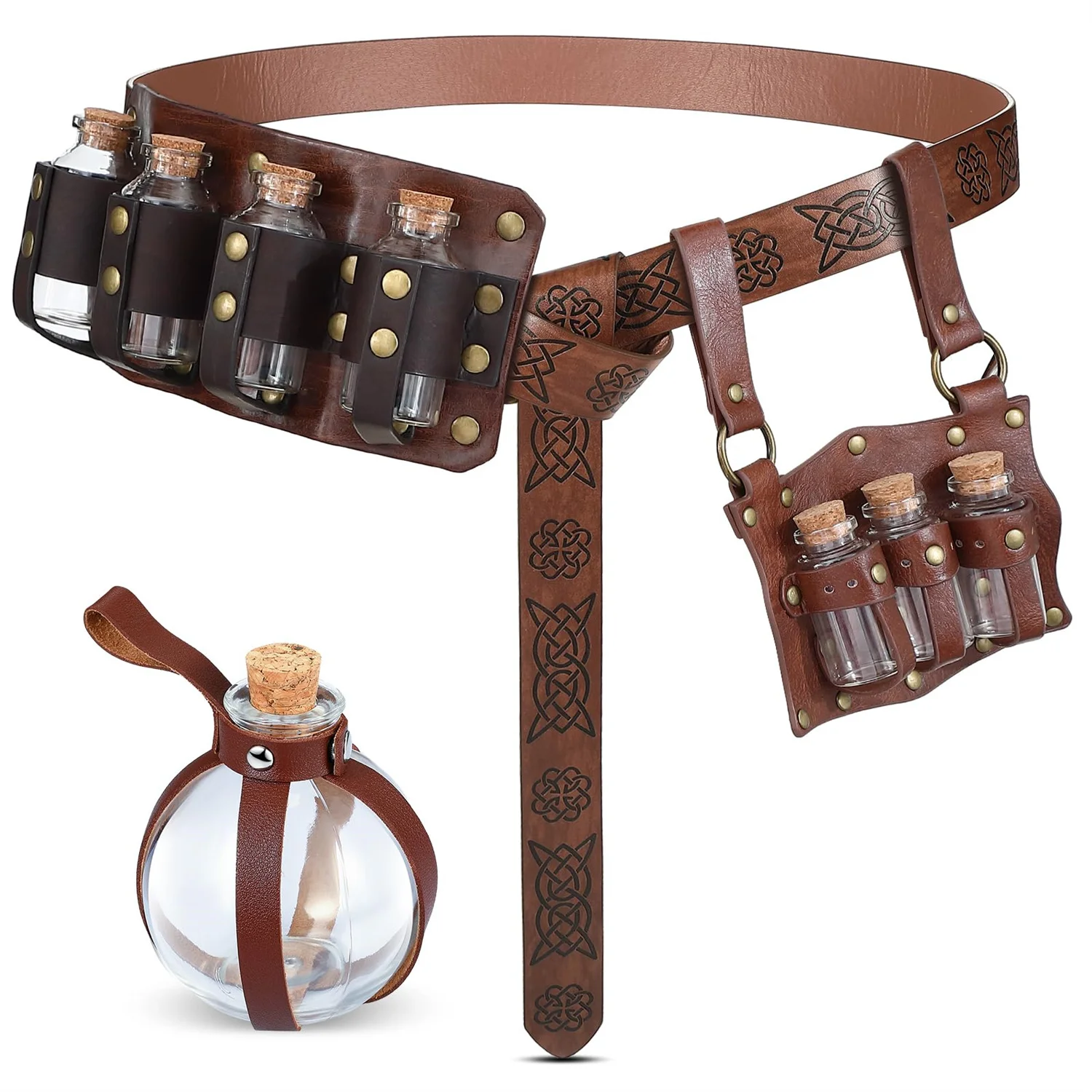 Medieval Witch Wizard Dark Magic Cork Bottle With Leather Holder Waist Belt Potion Bottle Holster Renaissance Costume Accessory