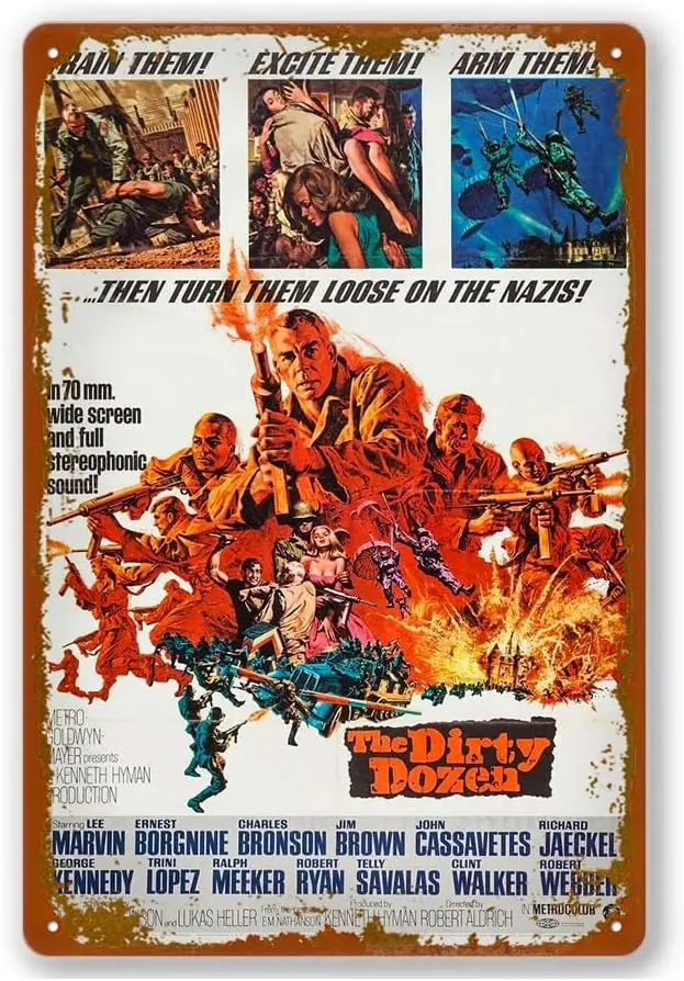 The Dirty Dozen 1967 Movie Poster Vintage Metal Tin Sign Home Cafe Bar Pub Wall Decor Gift 8x12 Inch