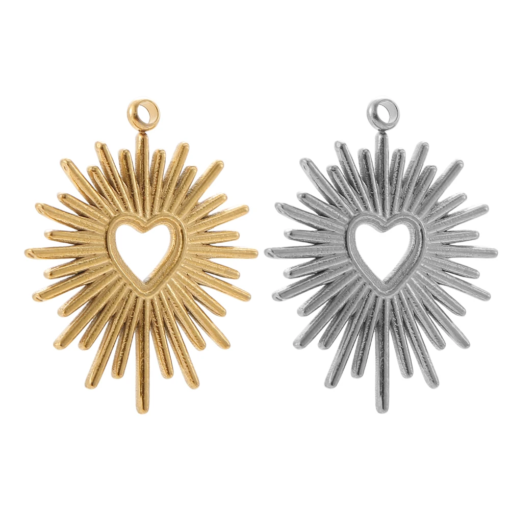 

5Pcs Stainless Steel Sun Heart Charm Necklace Pendants for Jewelry Making Women Sweater Chains Supplies DIY Accessories