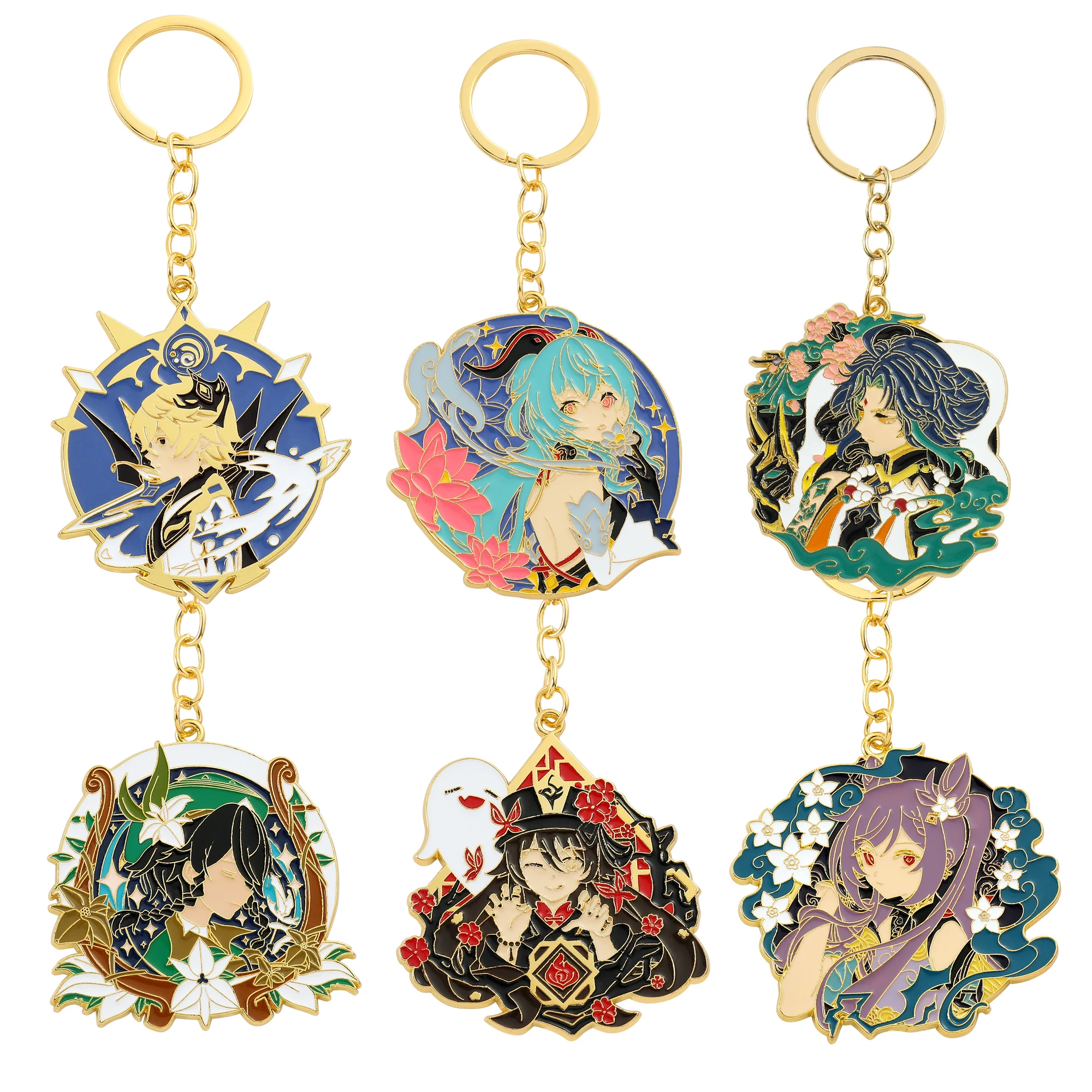 Anime Game Genshin Impact Keychain Xiao Hutao Venti Ganyu Keqing Tartaglia Figure Pendant KeyRing Jewelry