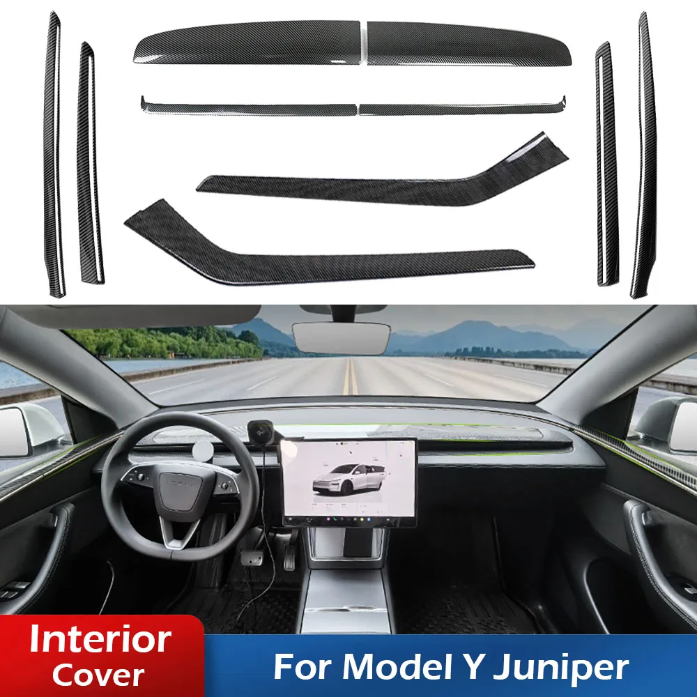 

Для Tesla Model Y Juniper 2025 2026 глянцевый узор из углеродного волокна, крышка боковой панели центральной консоли, аксессуары для дверной панели приборной панели