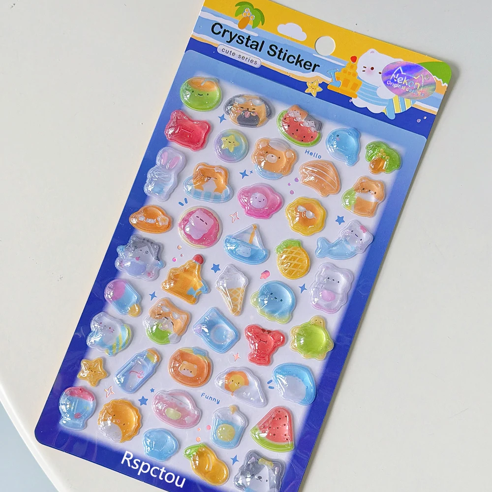 

1pcs Kawaii Cartoon Animal 3D Crystal Stickers Cute Dog Cat Birds Relief Decals Notebook Phone Guitar Funny Reward Sticker Pack