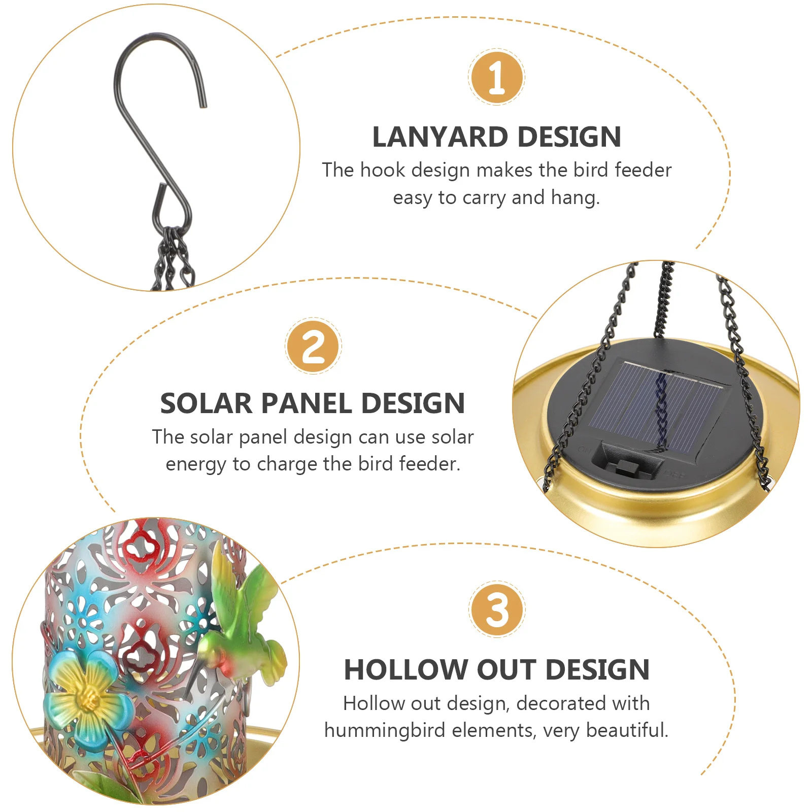 

Decorative Solar-Powered Hummingbird Feeder Hanging Bird Food Container Outdoor Garden Supply Bird Feeder Birds Feeding Tool