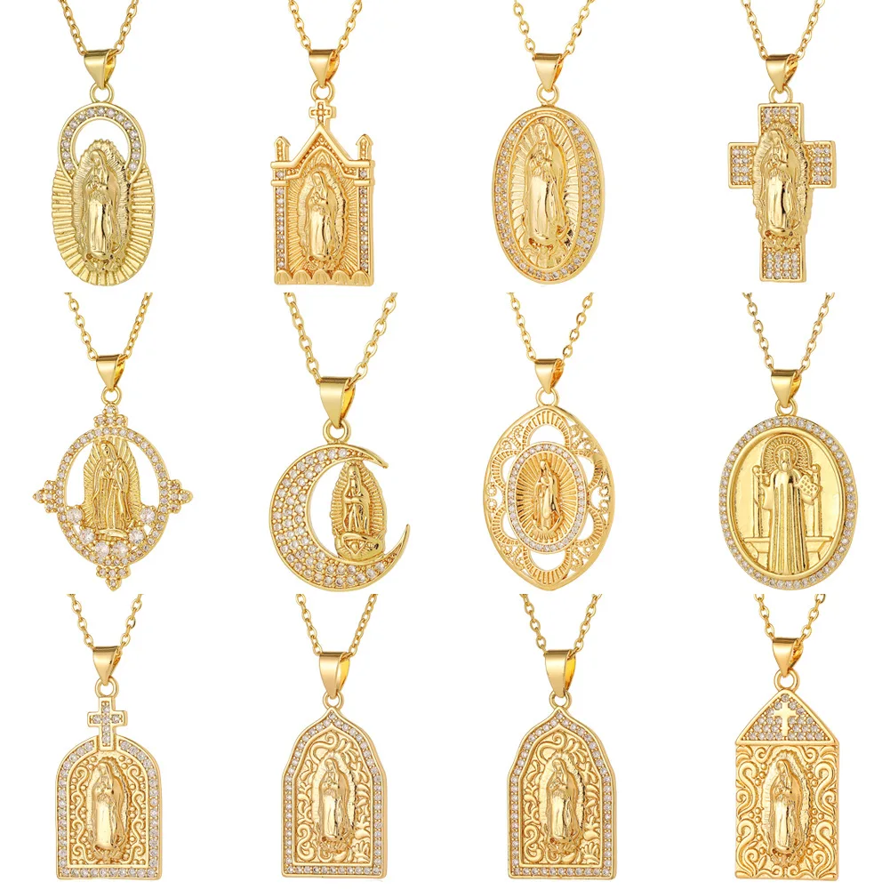 18K Gold Plated Virgin Mary Pendant Necklace Our Lady of Guadalupe Jewelry