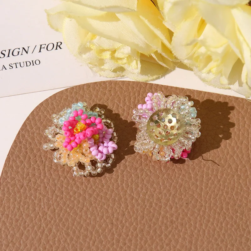 Rainbow Colorful Beads Beaded Cluster Button Flatbacks 4pcs Wholesale DIY Sewing Embellishment for Decoration Accessory