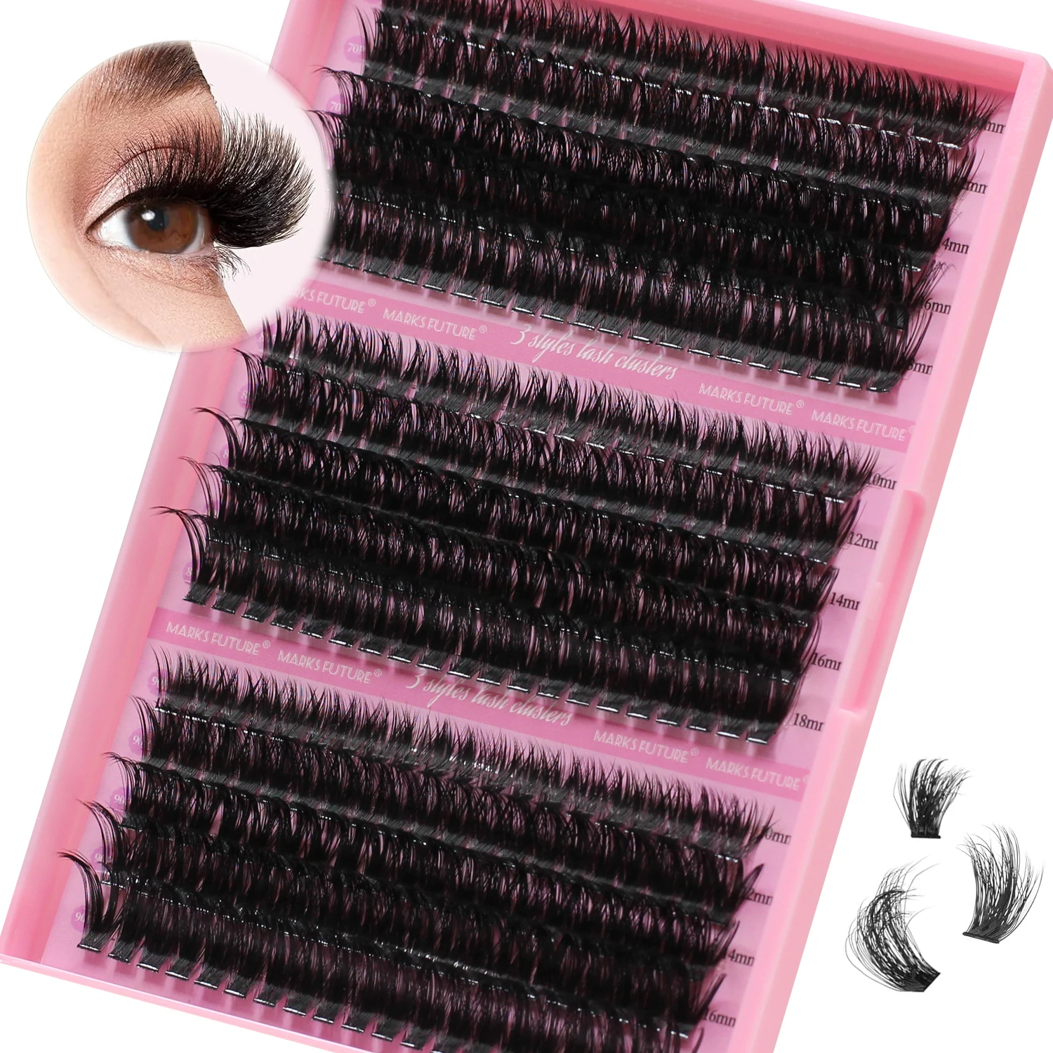 DIY Eyelash Extension Set 300 Pieces Single Eyelash Cluster D Curly Eyelash Extension Set Eyelash Cluster with Eyelash Adhesive and Sealing and Eyelash Application Tool for Self-Application (Kit, 70D+80D+90D-9-16Mix)