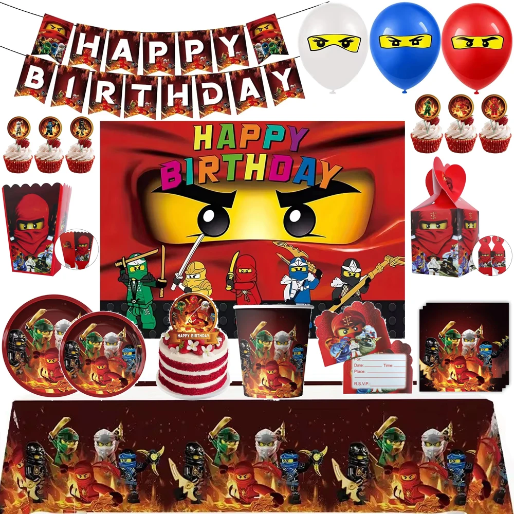 Ninja Them Birthday Party Decorations Kids Disposable Tableware Popcorn Paper Plates Balloons Cup For Boys Baby Shower Supplies