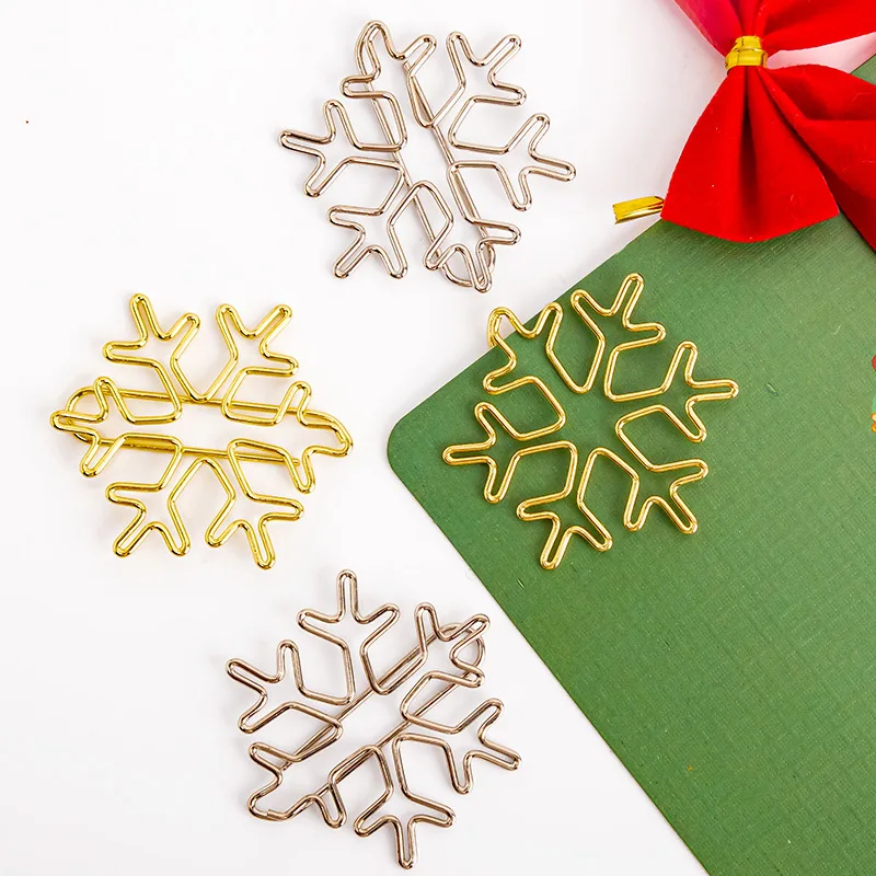 

Серебряная скрепка со снежинками, красочные офисные аксессуары специальной формы, металлические скрепки для бумаг, рождественские украшения, аксессуары для переплета