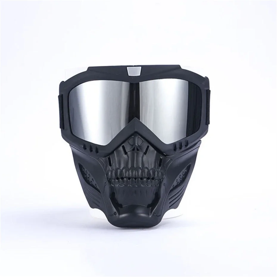 Motorcycle Skull Mouth Mask Tactical Off-Road Riding Racing Outdoor Ski Goggles Windproof UV Multicolor Helmet Goggles Removable