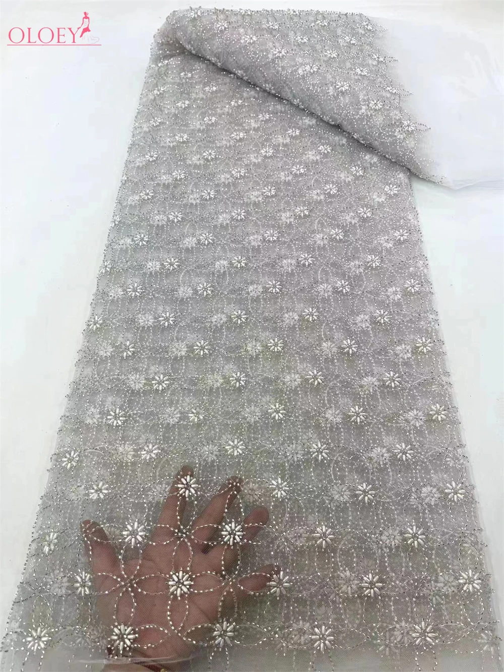 Latest Fashion Elegant French Embroidery Beaded Lace Fabric African Nigerian With Sequins Fabric For Luxury Party  Dress