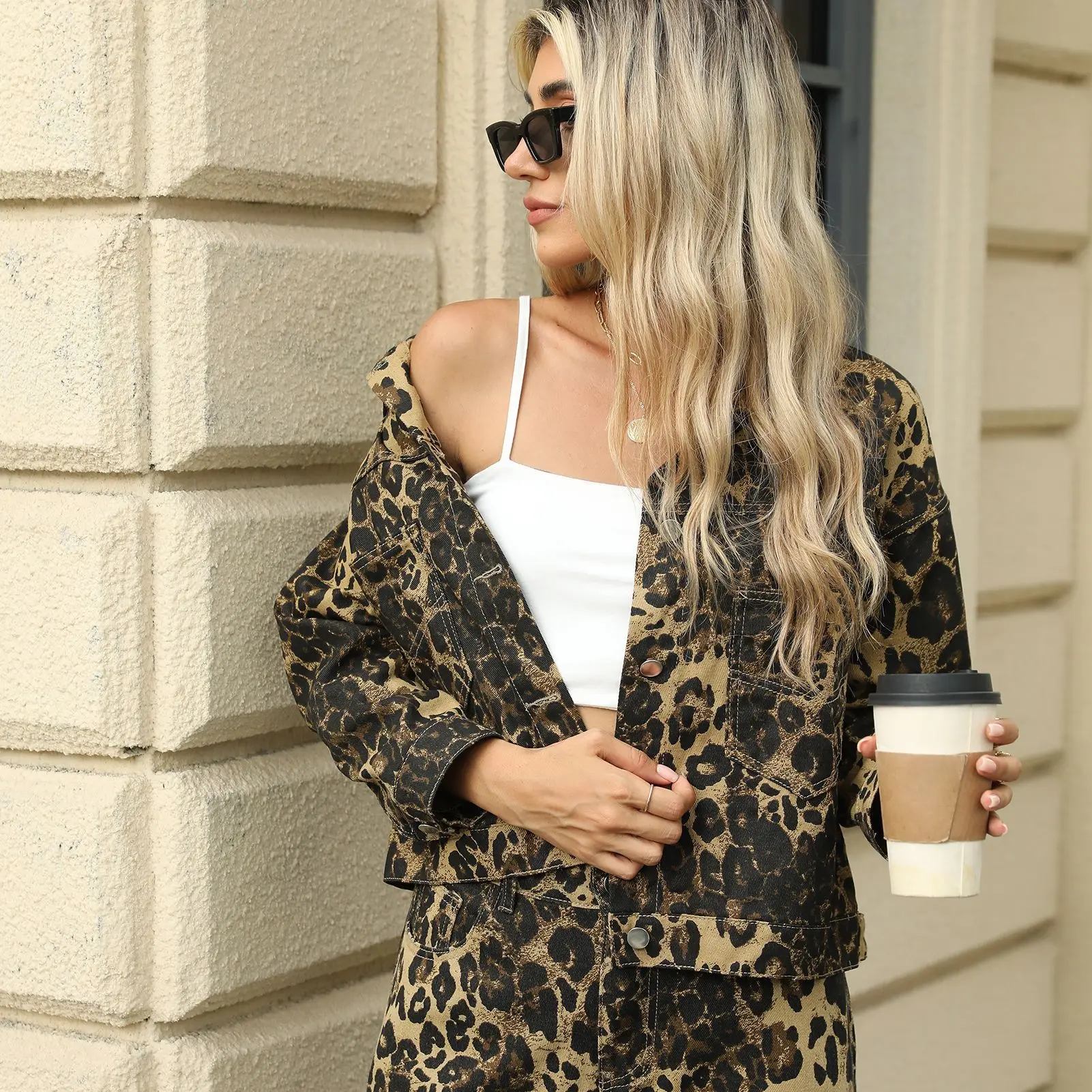 American Retro Leopard Print Loose Denim Jacket Women's 2026 Spring Autumn Petite Short Stylish Cargo Figure-flattering Jacket