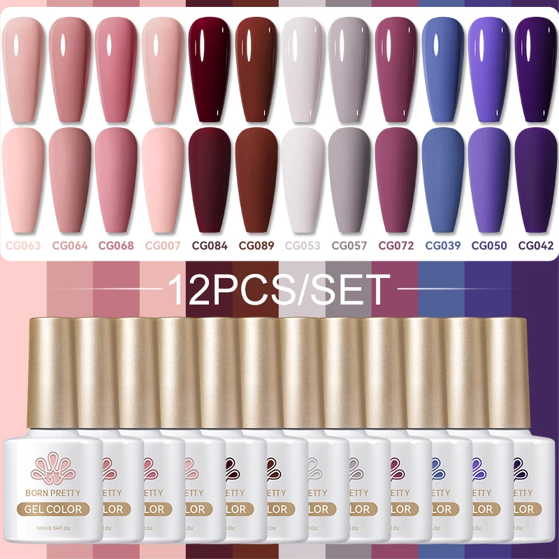 BORN PRETTY 10/12 pezzi Set di smalti gel colorati Kit Rosso scuro Autunno Inverno Soak Off UV LED Gel Vernice Design Manicure