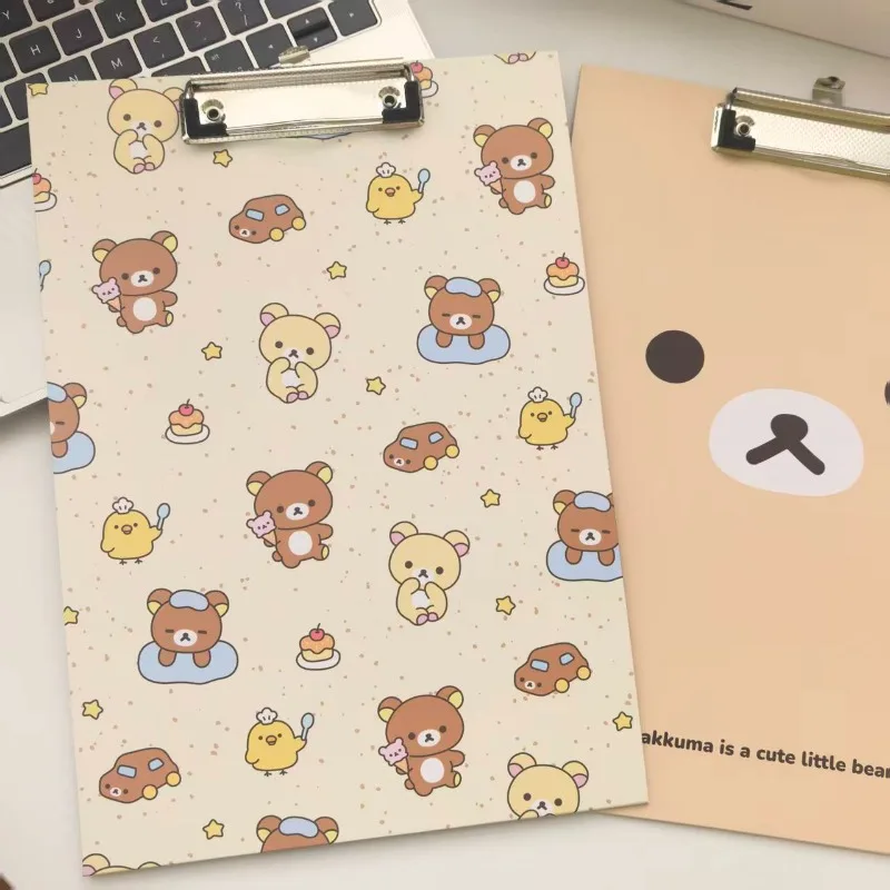 Dossier A4 Rilakkuma, design simple avec visage d'ours, impression intégrale de dessin animé, clip à ressort en métal, porte-documents de bureau en carton rigide, papeterie mignonne