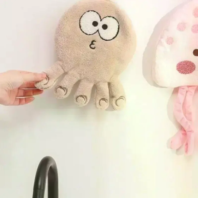 1Pc Cartoon Marine Organism Hand Towel Quick Drying Kitchen Towel Cleaning Rag Coral Velvet Absorbent Hanging Towel Bathroom