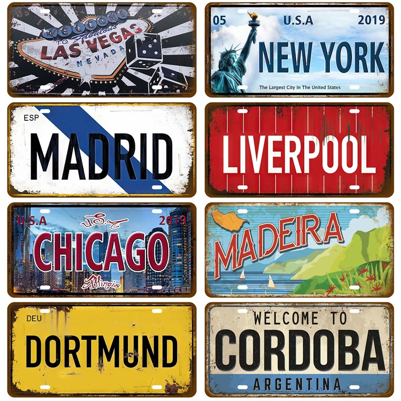 Home Decor Metal Sign Famous City Tinplates Plate Plaque Vintage Tin Sign For Bar Pub Man Cave Club Wall Decoration Art Garage