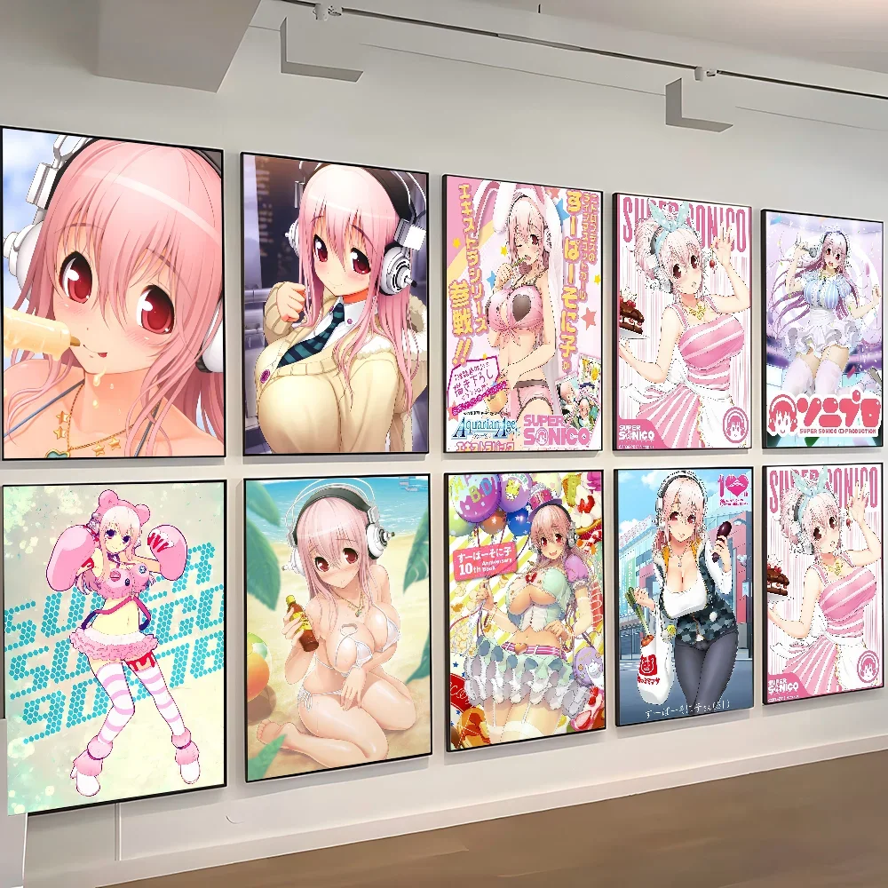 Póster de pintura en lienzo de película clásica de Super Sonico, decoración para el hogar, sala de estar, dormitorio, Bar, cafetería, decoración Kawaii para habitación, póster de Anime