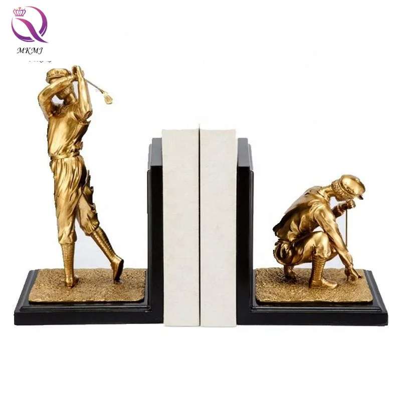 American business high grade gift bookcase desk bookend Office gift golf figure brass statuette book holder a pair