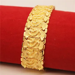 24k Frosted Gold Plated 20mm Dragon Bracelet Mens Jewelry Gift