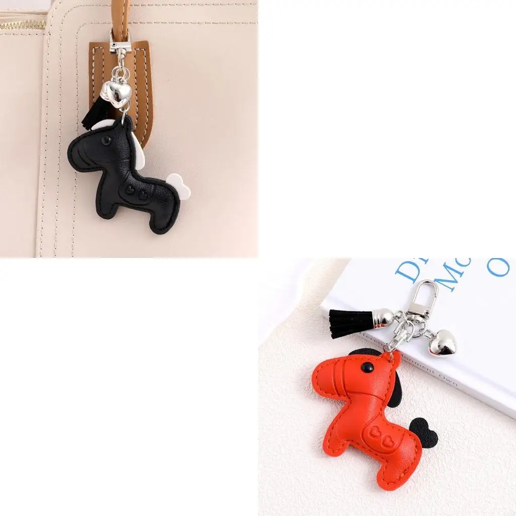 91AF Embossed Leather Horse And Heart Keychain With Decorative Tassels For Key Organization