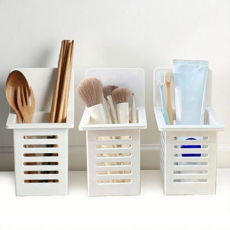 

1/2/3PCS Wall Mounted Toothbrush Holder Set for Bathroom, Spoons and Forks Holder for Kitchen, Space Saving Toothbrush Storage