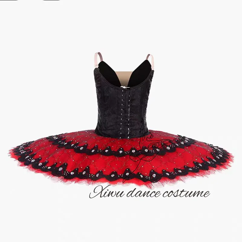 فستان Don Quixote Esmerada ذو أداء الباليه المتنوع من فستان توتو ذو اللون الأسود والأحمر