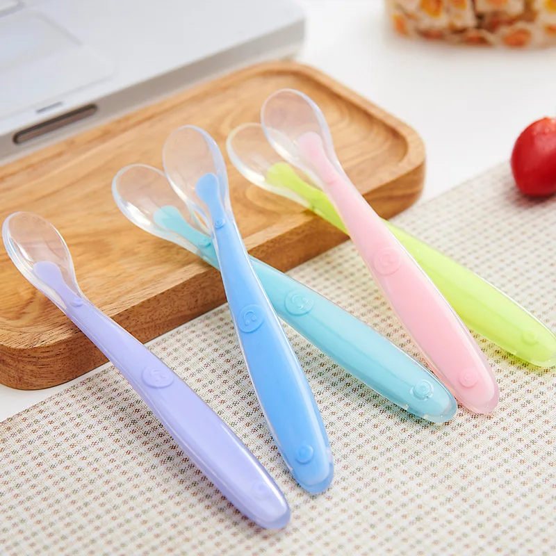 1Pc Baby Safety Silicone Feeding Spoon Children\'s Training Spoons Soft Complementary Food Spoon Baby Cutlery Solid Feeding