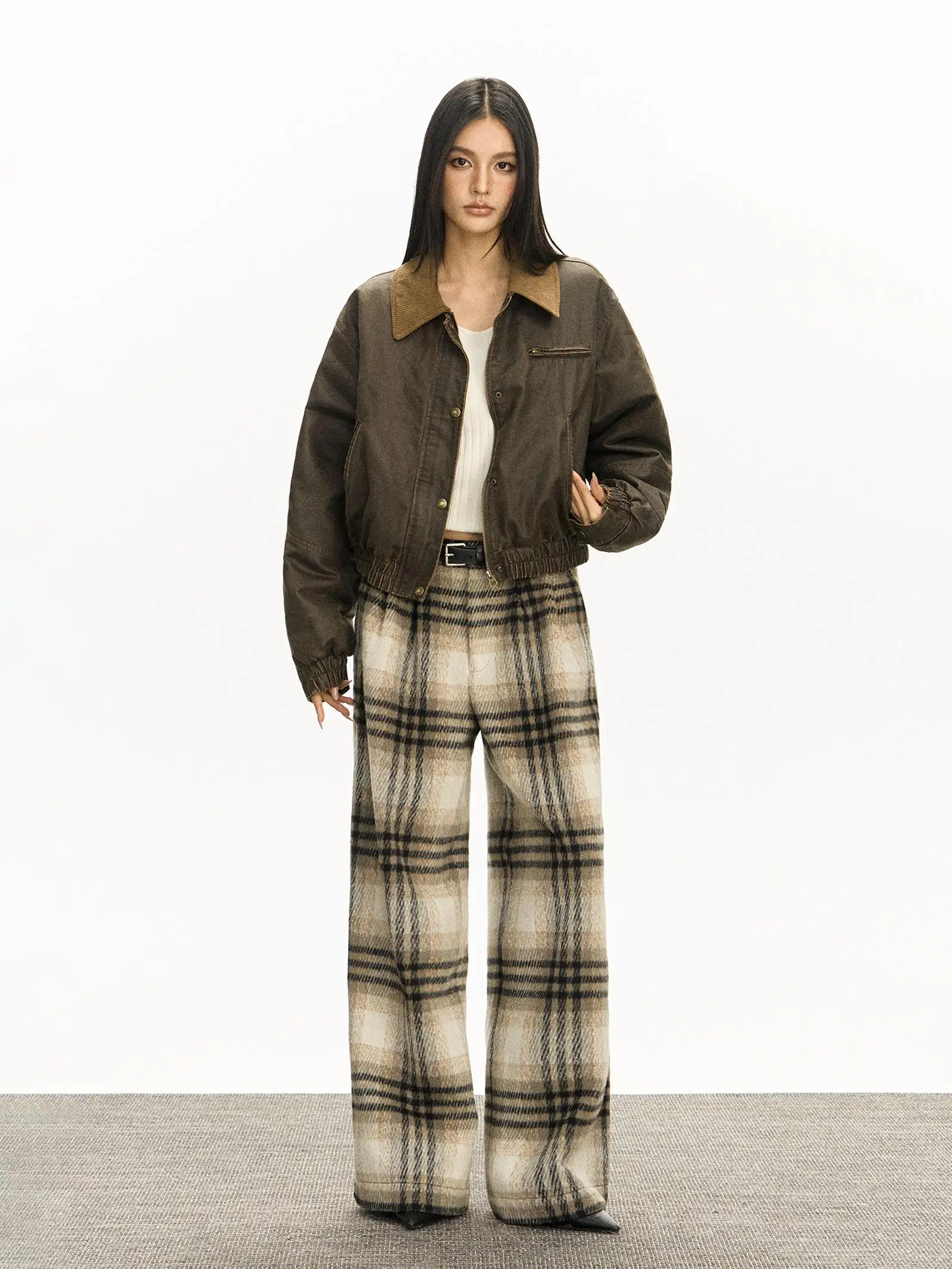 アライズイズム アメリカンデザイン レトロカラー ワークウェア レザー ジャケット レディース 新作 秋 2025 ストリートスタイル ストレートカット ポリエステル コットン混紡