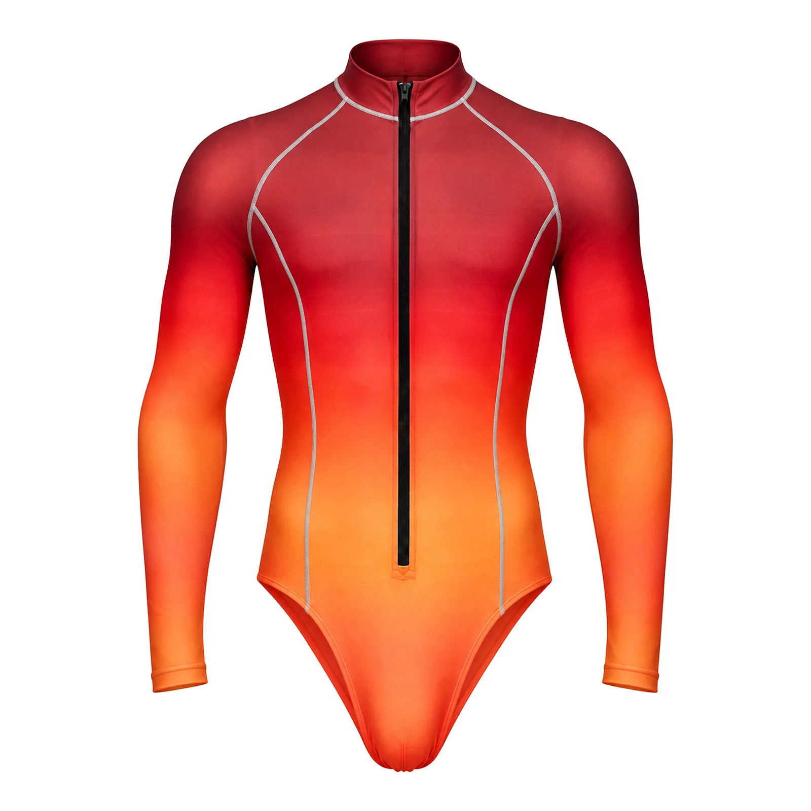 Badebekleidung für Herren, UPF50+, Farbverlauf, einteiliger Rashguard, Reißverschluss, kurzärmeliger Body, Surf-Badeanzug, schnell trocknender Neoprenanzug, Badeanzug – Detail 18