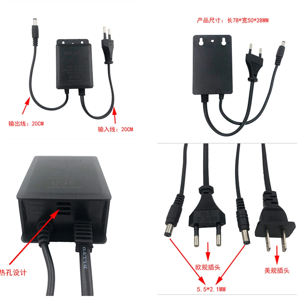 Random Color Outdoor Waterproof CCTV Camera Power Supply Adaptor AC/DC 12V 2A EU US Plug Adapter Charger DIY for Video Ip Camera