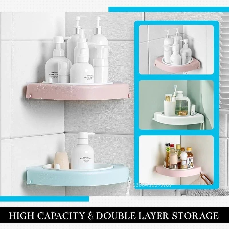 Rotatable Bathroom Corner Shelf Wall Mounted Shampoo Holder Triangle Rack Organizer Bathroom Shelves Kitchen Storage Shelf